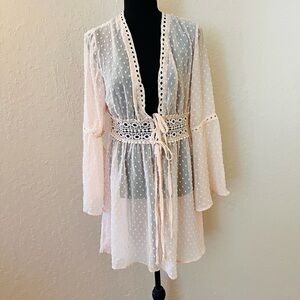 Sheer Swiss Dot Tie-Waist Swim Coverup in Light Pink